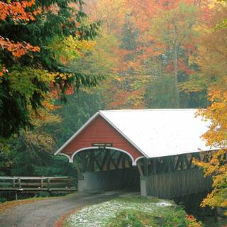 Covered bridge in autumn wallpaper