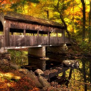 Covered bridge in autumn wallpaper