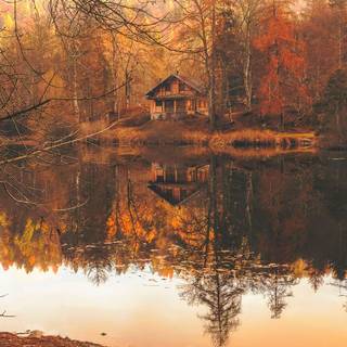 Autumn cottage wallpaper