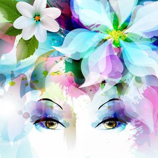 Artwork girl and flowers wallpaper