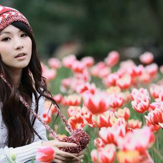 Artwork girl and flowers wallpaper