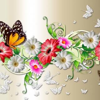 Daisies and butterflies wallpaper
