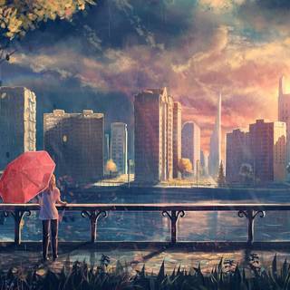 Anime city desktop wallpaper