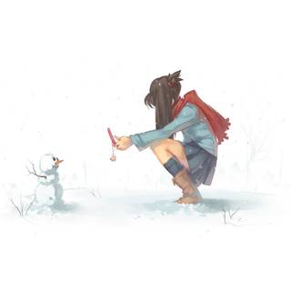 Christmas girl with snow wallpaper