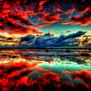 Autumn lake panorama wallpaper