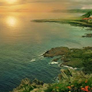 Lighthouse and flowers wallpaper