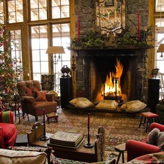 Festive fireplace wallpaper