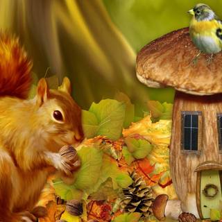 Fairy and squirrel wallpaper