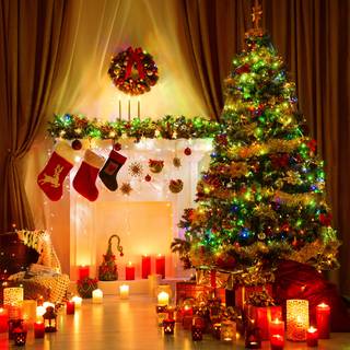 Christmas tree and fireplace wallpaper