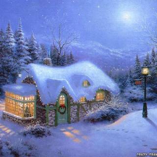 Winter cabin Christmas wallpaper