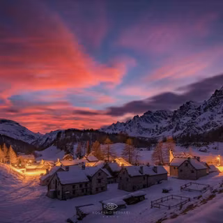 Winter village mountains wallpaper