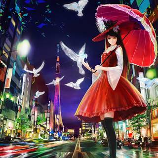 Girl and parasol wallpaper