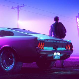 Retrowave car wallpaper
