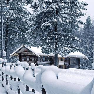 Winter cabins wallpaper