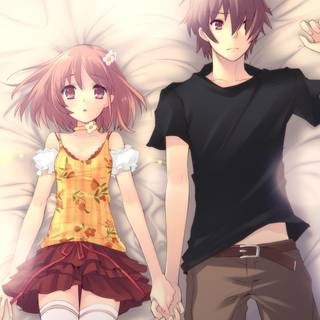 Anime girl and boy bed wallpaper