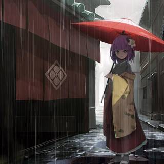 Anime rain girl umbrella wallpaper