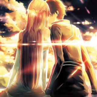 Cute anime girl and boy kiss wallpaper