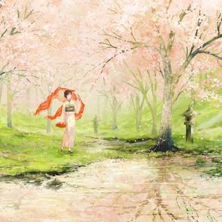 Anime Cherry Blossom couple Hd wallpaper