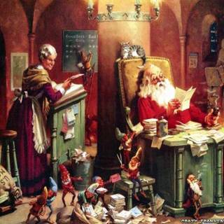 Father Christmas and elves wallpaper