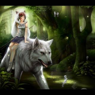 Anime girl wolfs wallpaper