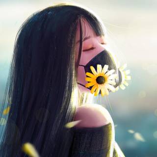 Girl using respirator mask anime wallpaper