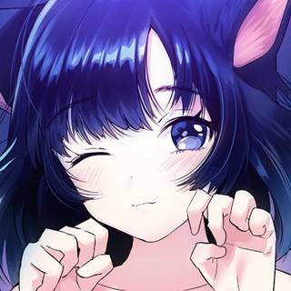 Blue haired anime cat girl wallpaper