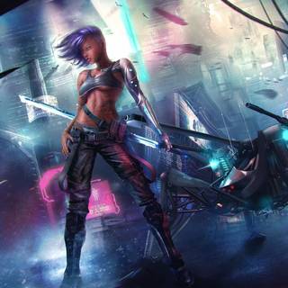 Cyberpunk woman warrior wallpaper