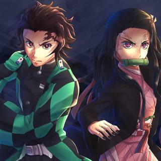 Nezuko and Tanjirou wallpaper