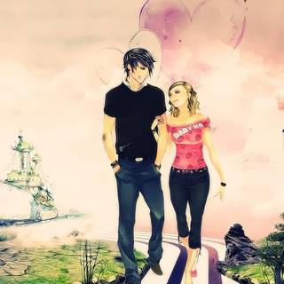 Romantic anime boyfriend and girlfriend wallpaper