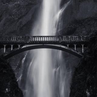 Mountain waterfall black and white wallpaper