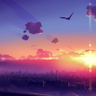 Sunset ocean anime wallpaper