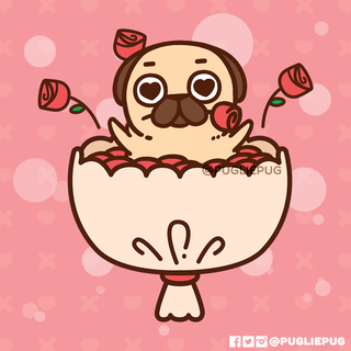 Valentine's Day pugs cartoon wallpaper