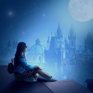 Moon sky anime dark wallpaper