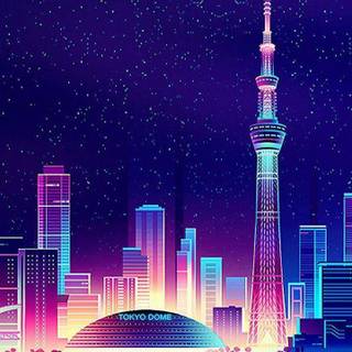 Neon purple city Android wallpaper