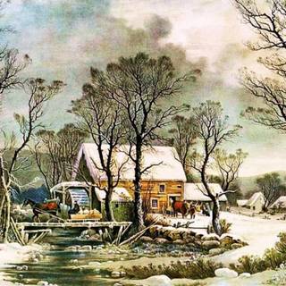 Winter rural landscape wallpaper