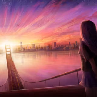 Girl and bridge wallpaper