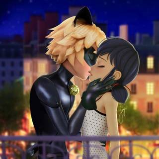Ladybug kissing Cat Noir wallpaper