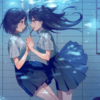 Anime 2 girls best friends kiss wallpaper