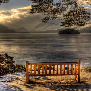 Bench by the lake wallpaper