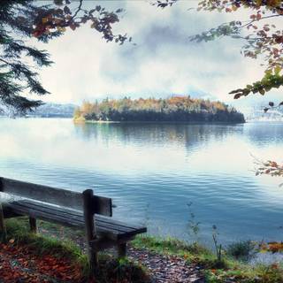 Bench by the lake wallpaper
