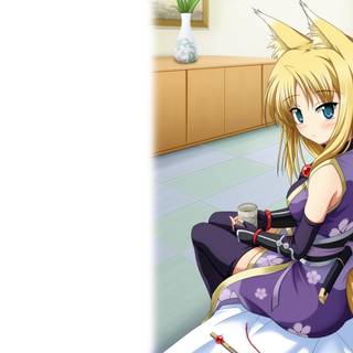 Anime girl kimono and weapon wallpaper