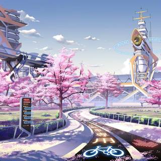 Anime city pink wallpaper