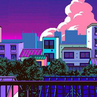 Anime city pink wallpaper