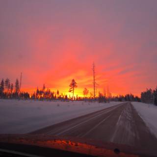 Fiery sunset Lapland wallpaper
