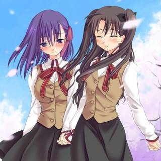 Anime girl best friends wallpaper