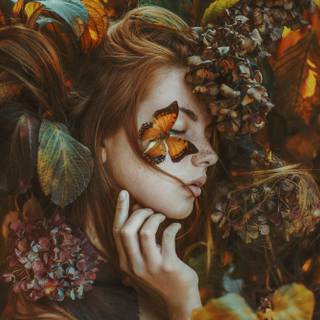 Women with butterfly wallpaper