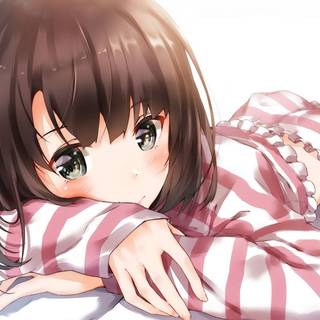 Anime girl on bed with boy wallpaper