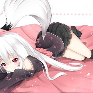 Fox girl white hair anime wallpaper