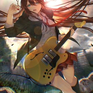 Anime guitar girl 4k PC wallpaper