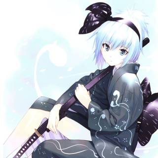 Anime girl katana white hair wallpaper